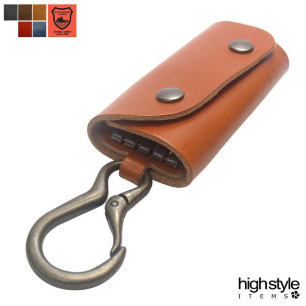 キーケース 栃木レザー 4連馬蹄フック カラビナ付き ツインドットカバーキーケース
