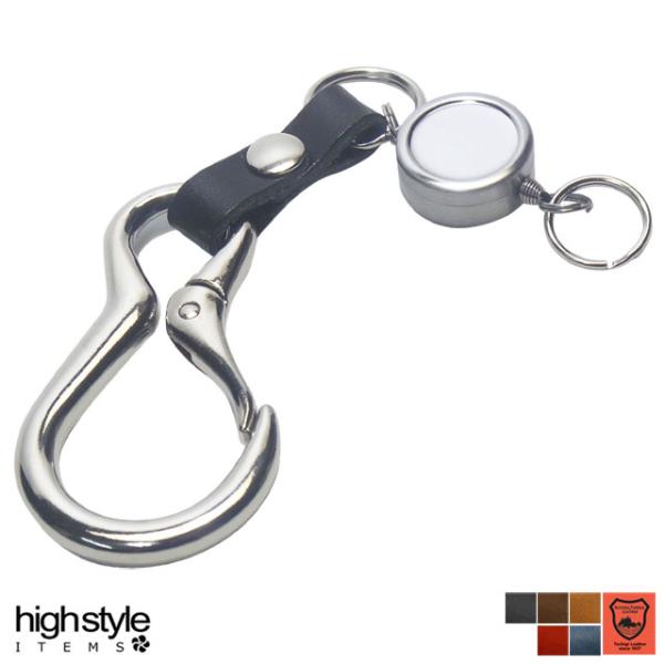 キーホルダー 日本製 栃木レザー＆カラビナ＆シングルリールキー キーホルダー