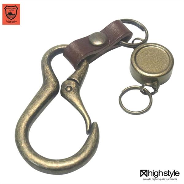 栃木レザー＆カラビナ＆シングルリールキー アンティークカラー キーホルダー