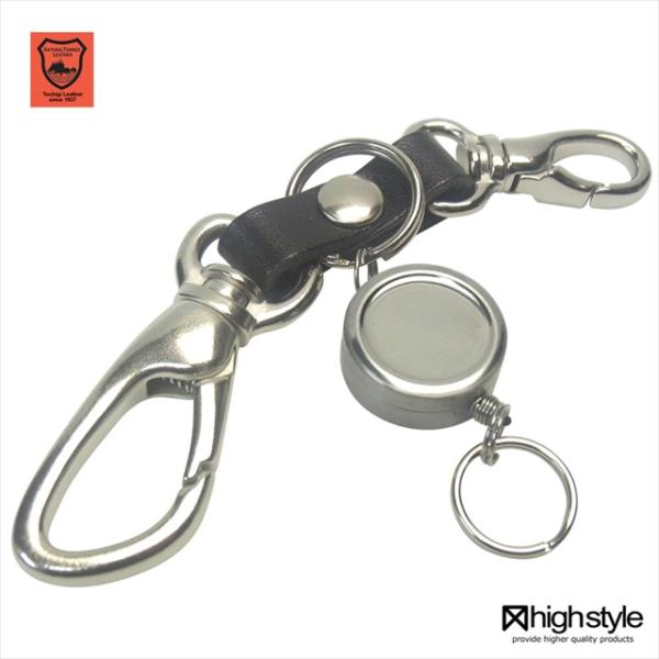 キーホルダー 栃木レザー 変形カラビナ リールキー ミニナスカン シルバーニッケルカラー キーホルダ...