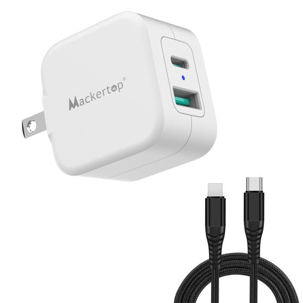 Mackertop 2ポート【1mライトニングケーブル付き】 PD 充電器 20W USB-C QC...