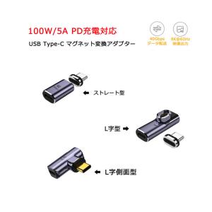 USB Type C to Type-C マグネット変換アダプター 100W PD充電対応 40Gbps 高速データ転送 8K@60Hz 映像出力 L字型 ストレート型 マグネット コネクタ 磁石