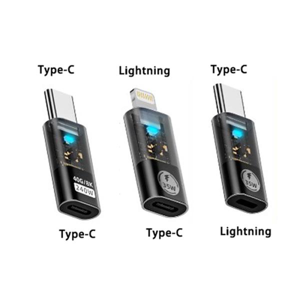 半透明 LED 充電 コネクター Type-C to Type-C PD3.1 240W 40Gbp...