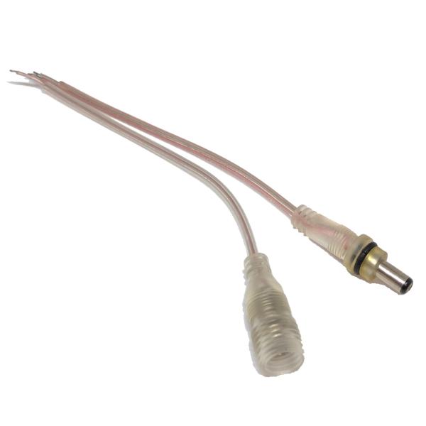 防水仕様 2芯 15cm 5.5-2.1 DC 延長ケーブル オス メス 2本入り 透明ケーブル 外...