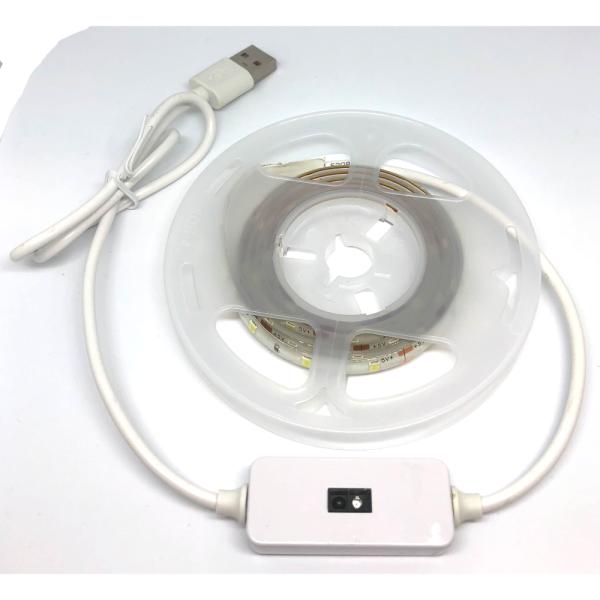 手振りセンサースイッチ付 USB 防水 LEDテープ 100cm 昼白色 暖色 3528SMD US...