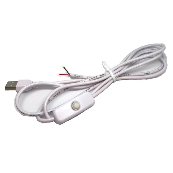 USB 2芯 白色 電源スイッチ 付 150cm 最大1.5A LEDテープ向け 加工用 USBケー...