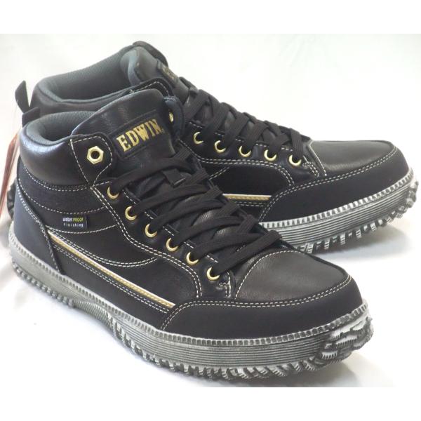 エドウイン EDM3602 防水 防滑 カジュアルシューズ ブラック メンズ ビンテージ加工 軽量 ...