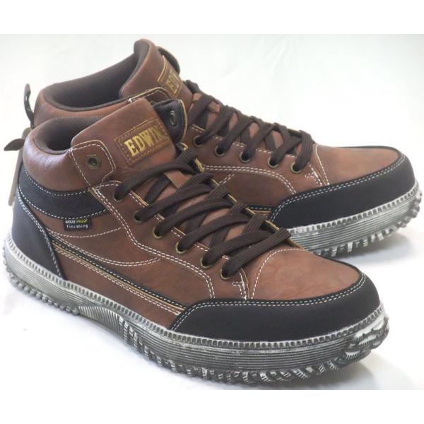 エドウイン EDM3602 防水 防滑 カジュアルシューズ ブラウン メンズ ビンテージ加工 軽量 ...