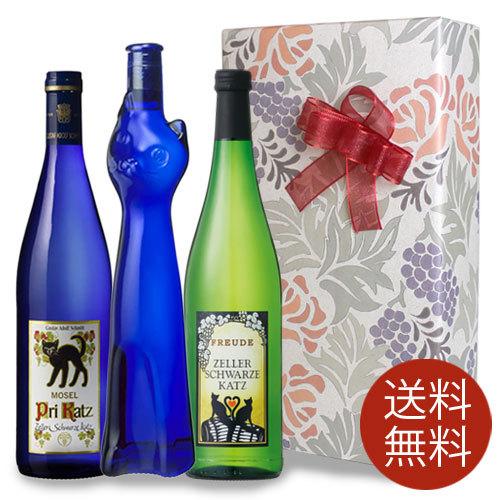 ネコ好き の方の プレゼント ギフト に おしゃれ で かわいいオール ドイツ産 甘口 の 猫 ワイ...