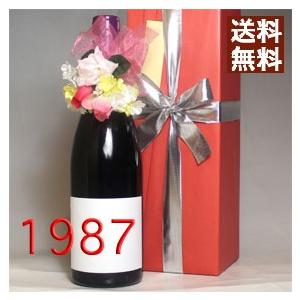 1987 赤 ワイン コサージュ 木箱包装 メッセージカード 無料で付いてます 生まれ年 の プレゼ...