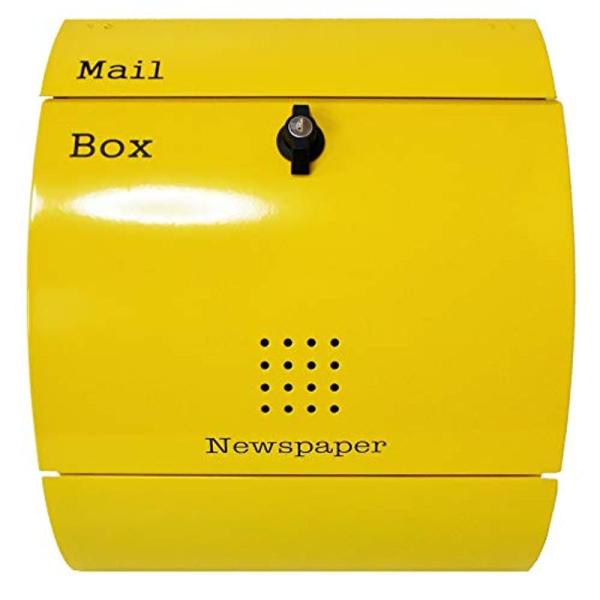 おしゃれな郵便ポスト 北欧デザインメールボックス 大型壁掛けプレミアムステンレスイエロー黄色ポストp...