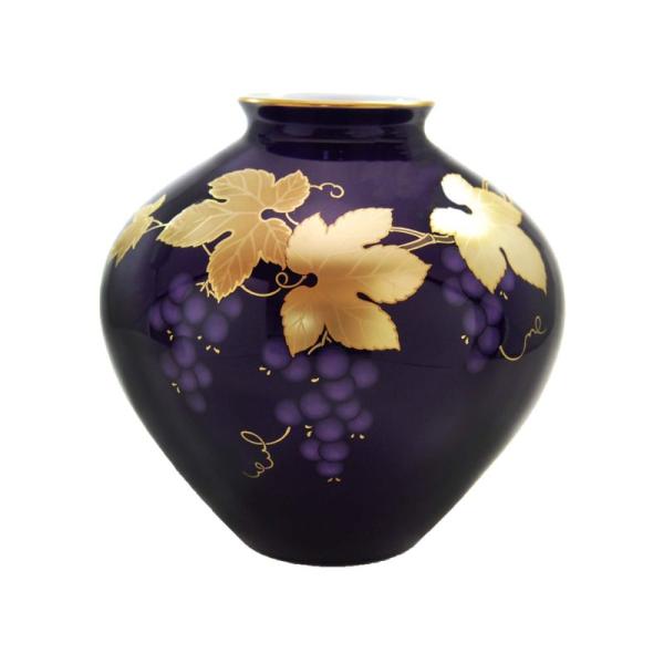 香蘭社 花瓶 ルリ金彩葡萄 瑠璃 18cm R1538-NB61 個