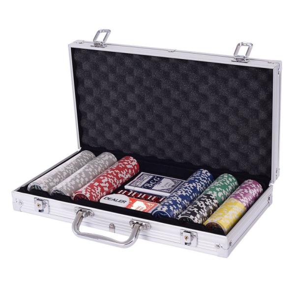 Costway ポーカーチップ チップ 300枚 ポーカーセット カジノチップ トランプ付き シルバ...