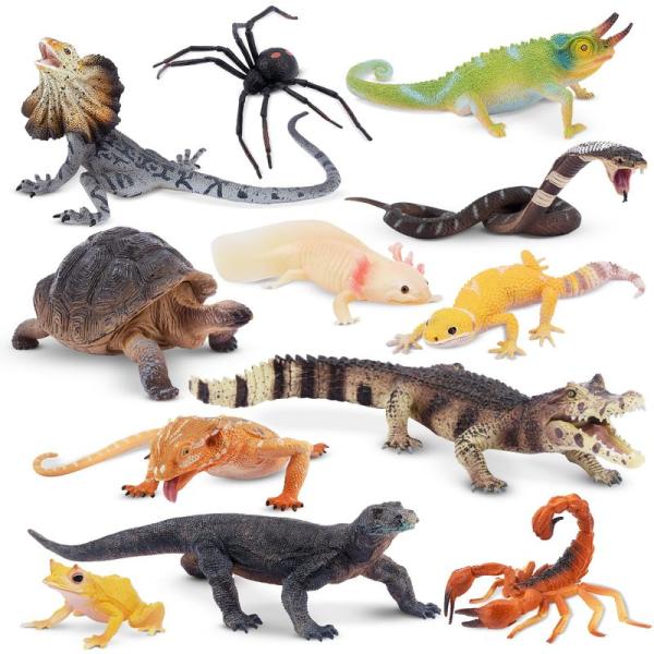 TOYMANY 12PCS野生動物フィギュアセット 冷血動物フィギュア 爬虫類 動物玩具モデル リア...