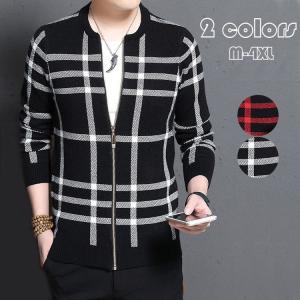 ニットカーディガン メンズ 前開き ファスナー 長袖 編み柄 シンプル オシャレ アウター カジュアル ジャケット 立ち襟 羽織 男性用 秋冬新作 20代 30代 40代