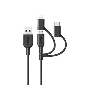 (0.9m ブラック)Anker PowerLine II 3-in-1 ケーブル (ライトニング/USB-C/Micro USB端子) MFi認証｜hikari-net