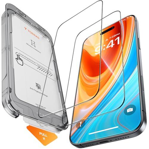 TORRAS iPhone 16 専用 ガラスフィルム 指紋防止 サラサラ 全面保護 強化極細縁 9...