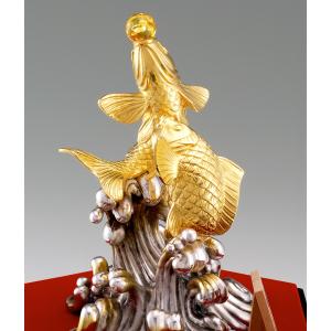 昇り鯉|置物 純金製 造幣局ホールマーク刻印品 節句の詳細画像1