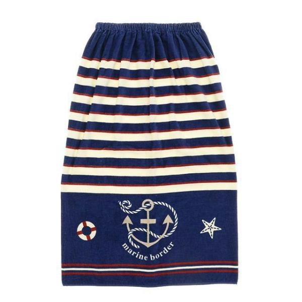 丸眞 マルシン マキマキタオル 巻きタオル 80cm丈 サンハート ネイビーマリンボーダー ラップタ...