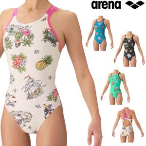 アリーナ ARENA 競泳水着 練習用水着 レディース トレーニングワンピース オープンバック タフスーツ ダブルストラップ タフスキンEP Isles of Memory AS6FWM20L