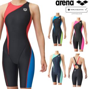 アリーナ ARENA 競泳水着 レディース WORLD AQUATICS承認 レーシングワンピーススパッツ オープンバック・ハーフレッグ AQUA STRIPE-D FAR-3553W