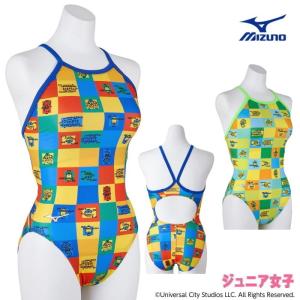 ミズノ MIZUNO 競泳水着 ジュニア女子 練習用 エクサースーツ ミディアムカット U-Fit ミニオンズ MINIONS 競泳練習水着 2023年秋冬追加企画モデル N2MAA496｜hikarisp