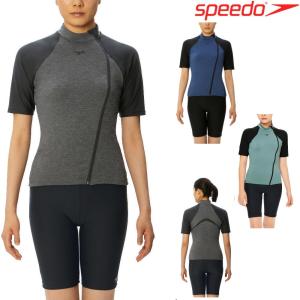 スピード SPEEDO フィットネス水着 レディース カーヴィーブーンショートスリーブジップセパレート パッド付き ヘザーECO SFW32360