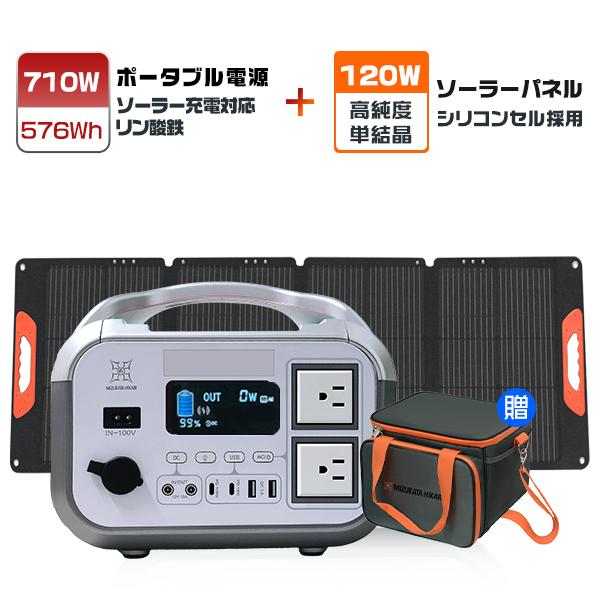 アップグレード版 ポータブル電源+120ｗソーラーパネル+専用バッグ 大容量 180000mAh/5...