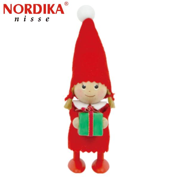NORDIKA Nisse ニッセ クリスマス 木製人形 プレゼントを持った女の子 グリーン NRD...