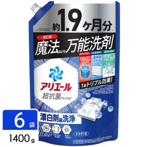 P&G 【ケース販売】アリエール 洗濯洗剤 液体 超抗菌プレミアム 漂白剤級洗浄 清潔でさわやかな香り 詰め替え ウルトラジャンボ 1400g×6袋 4987176309266