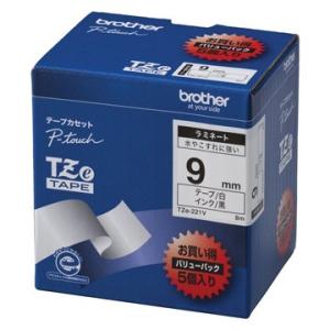 brother純正】ピータッチ ラミネートテープ TZe-221V 幅9mm (黒文字/白