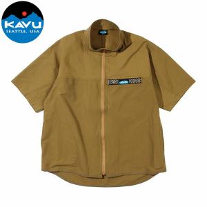 カブー KAVU メンズ 60/40 フルジップスローシャツ ブラウンベージュ 半袖シャツ 国内正規品 KAV19821208057｜hikyrm