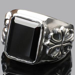 RG-O080)SILVER925オニキススクエアWithクロスシルバーリング/指輪