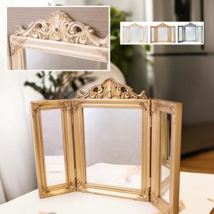 ゴールドアトラス クラシックな金色の三面鏡 卓上ミラー アンティーク
