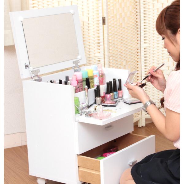 ドレッサー メイクボックス 鏡台 キャスター付き ホワイト コスメボックス MAKE COSME メ...