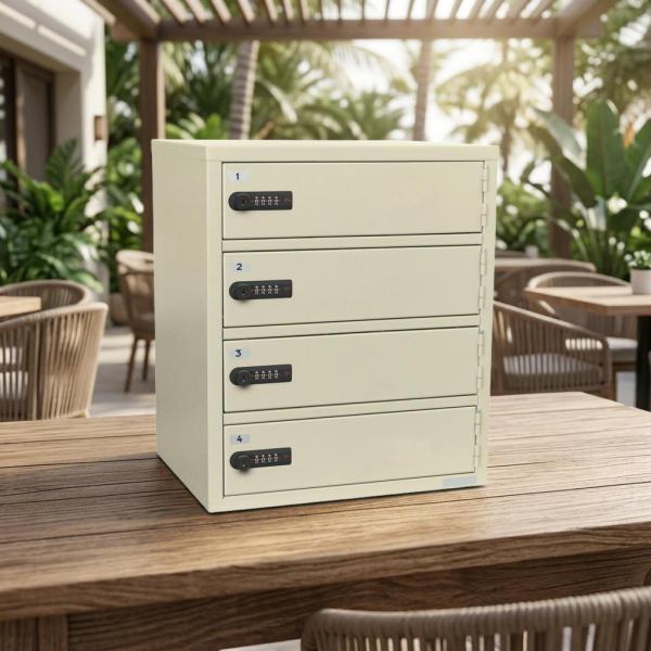 ダイヤルロック暗証番号式貴重品ロッカー金庫ワイド幅広4人用ノートパソコン収納可能