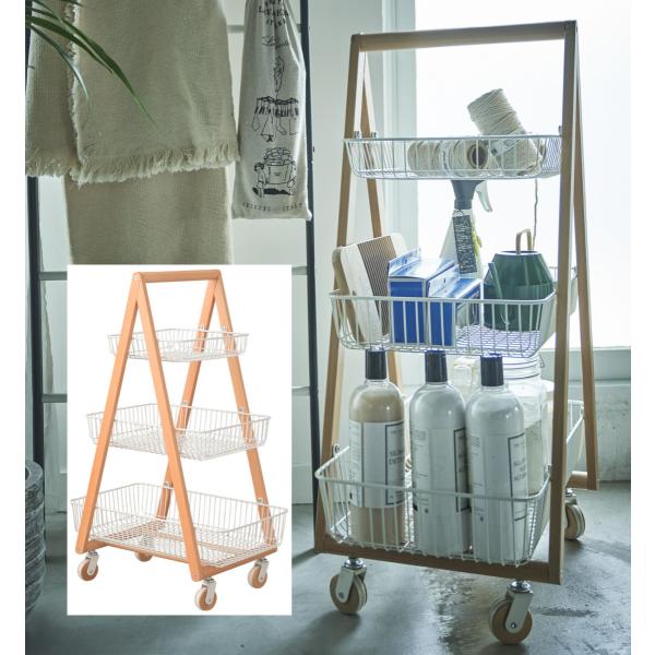 マルシェ キッチンワゴン キャスター付き ショーケース ディスプレイ ラック ランドリーバスケット ...