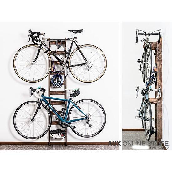 室内で自転車収納ヴィンテージウッド調バイクラック日本製