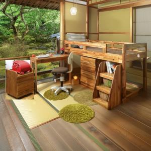 学習机付き システムベッド 木製 高さ低めのロフトベッド ハイベッド BED下にデスク 収納 階段ラック付き