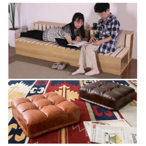 木製すのこソファベッド 組み合わせ自在 DIY レザークッション 極厚座布団｜himalaya