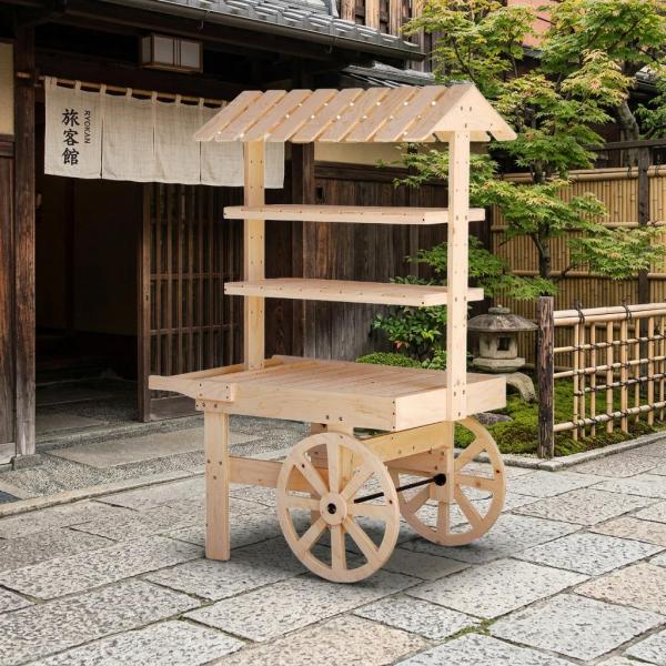 屋台販売台 マルシェ 受付 ディスプレイ 日本製 民芸和家具 ビュッフェ ワゴン ディスプレー 陳列...