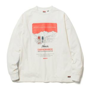 ナンガ NANGA Tシャツ 長袖 メンズ レディース エコハイブリッドキャンピングマナープリントロングスリーブティー N1JN WHT