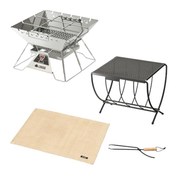 ロゴス 焚き火台Lセット ピラミッドTAKIBI L＋たき火台シート＋薪ラックテーブル+薪ばさみ 8...
