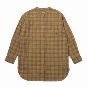 ロゴス LOGOS 長袖シャツ レディース ブラッシュドバンドカラーチュニック 3486-0170 BROWN CHECK｜himaraya