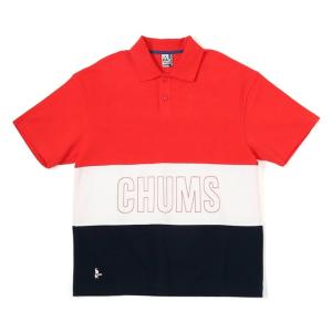 チャムス CHUMS ポロシャツ 半袖 メンズ オーバーサイズドパネルボーダーポロシャツ CH02-1214 Tomato/Navy｜himaraya