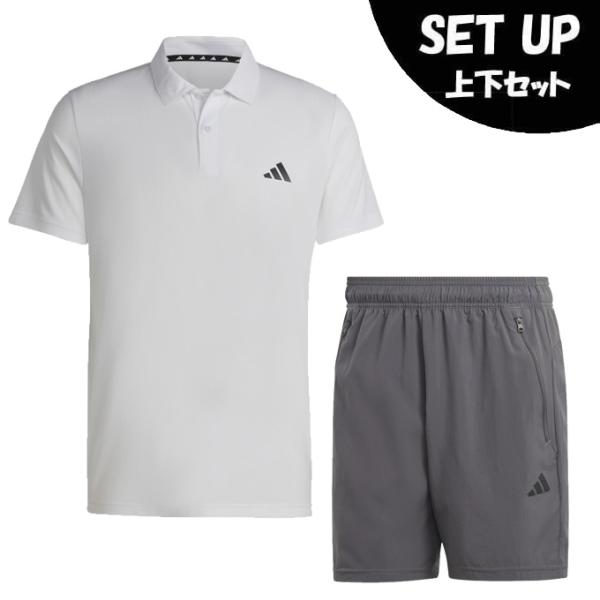 アディダス 半袖ポロシャツ ハーフパンツ セット メンズ トレイン エッセンシャルズ ポロシャツ+シ...