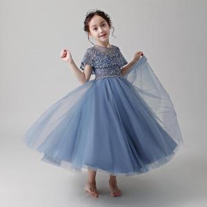 子供ドレス ロング 青 パーティードレス レッ...の詳細画像2