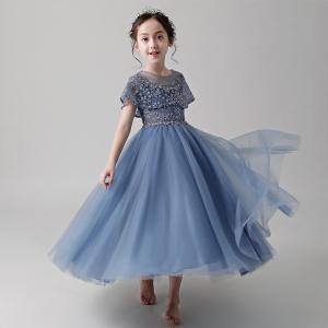 子供ドレス ロング 青 パーティードレス レッ...の詳細画像3