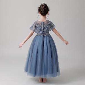 子供ドレス ロング 青 パーティードレス レッ...の詳細画像4