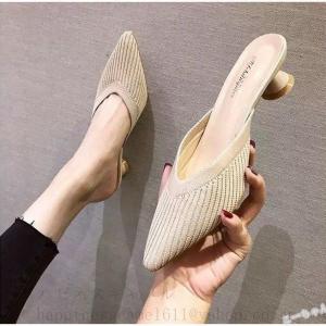 3色 チャンキーヒール リブニット パンプス ハイヒール ミュール スリッパサンダル レディース かかとなし 疲れない リブ編み 美脚 ヒール3.5cm 夏作